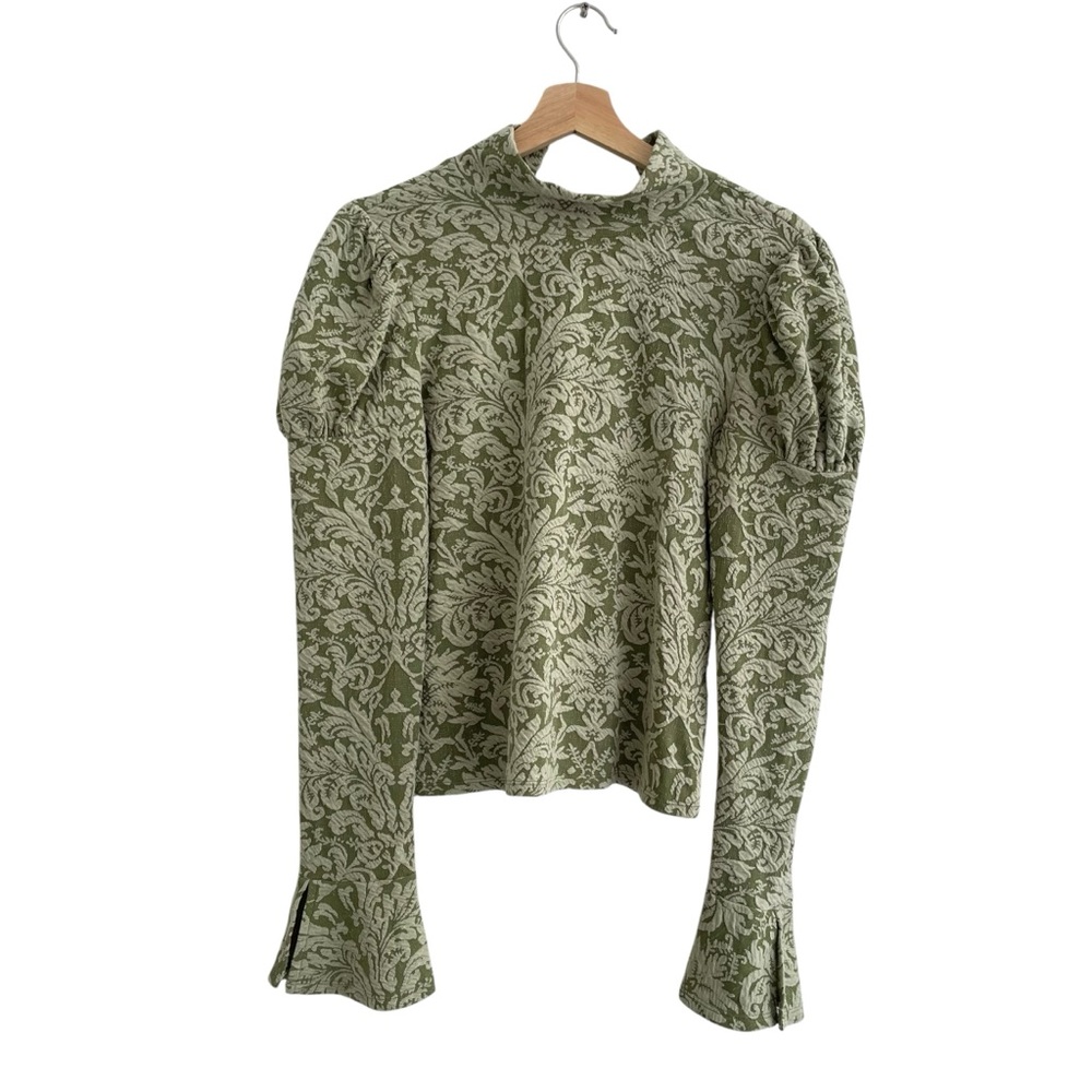 Anthropologie Jacquard Coquette Top Small Bow Boho Prairie Bell Puff Sleeve - Picture 5 of 15